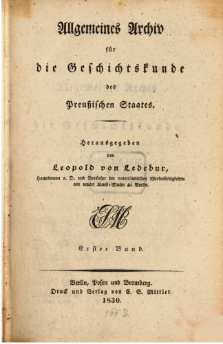 Allgemeines Archiv für die Geschichte des Preußischen Staates