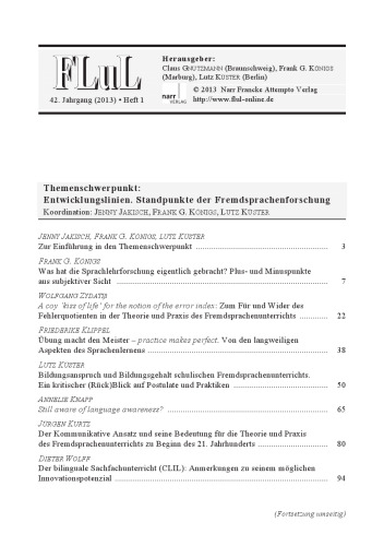 Fremdsprachen Lehren und Lernen (FLuL). 42. Jahrgang (2013). Heft 1