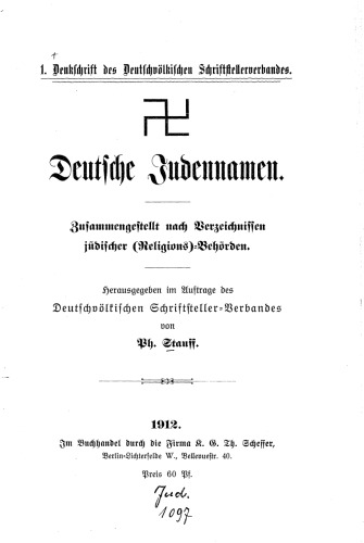 Stauff, Philipp - Deutsche Judennamen (1912, 68 S., Scan, Fraktur)