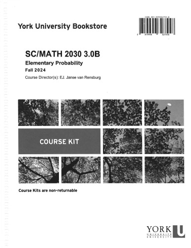 SC/MATH 2030 3.0B Elementary Probability Fall 2024 Course Directory