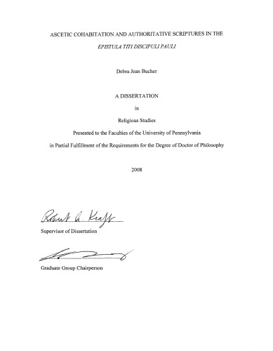 Ascetic cohabitation and authoritative scriptures in the "Epistula Titi discipuli Pauli"