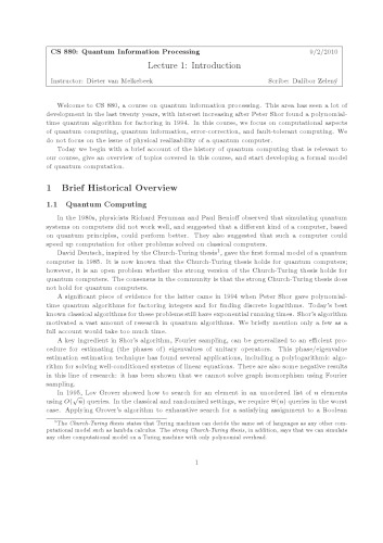 Quantum Information Processing: Lecture Notes