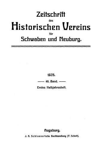 Zeitschrift des Historischen Vereins für Schwaben und Neuburg