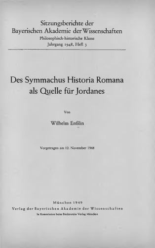 Des Symmachus Historia Romana als Quelle für Jordanes