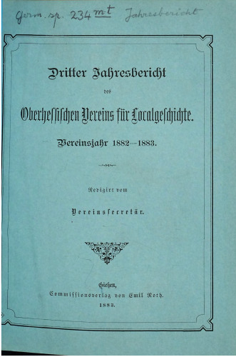 Jahresbericht des Oberhessischen Vereins für Localgeschichte