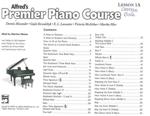 Alfred's Premier Piano Course Lesson 1A