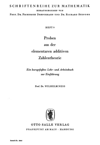 Proben aus der elementaren additiven Zahlentheorie