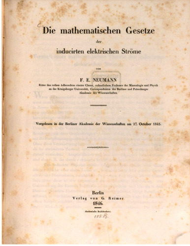 Die mathematischen Gesetze der induzierten elektrischen Ströme