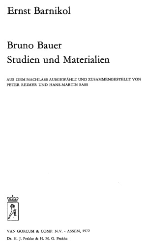 Bruno Bauer. Studien und Materialien.