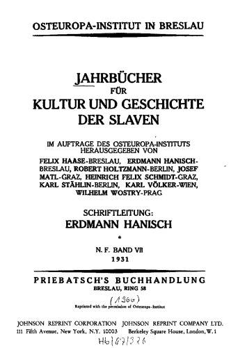 Jahrbücher für Kultur und Geschichte der Slaven