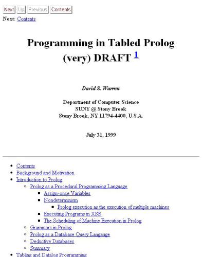 Programming in Tabled Prolog (XSB Prolog)