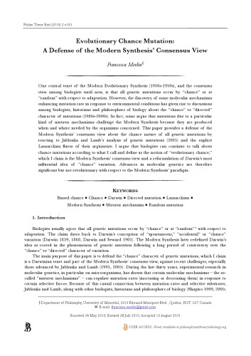 Evolutionary Chance Mutation: A Defense of the Modern Synthesis’ Consensus View