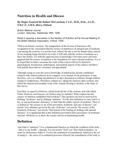 Nutrition in Health and Disease by Sir Robert McCarrison MD