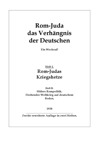 Wellinghusen, Lena - Rom-Judas Kriegshetze (1930, 16 S., Text)