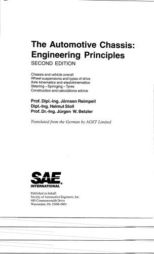 SAE The Automotive Chassis: Engineering Principles Second Edition
