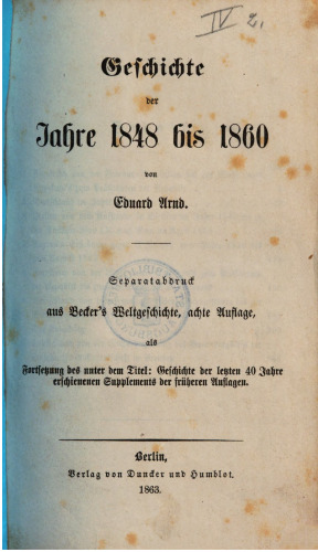 Geschichte der Jahre 1848 bis 1860