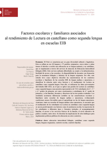 Factores escolares y familiares asociados al rendimiento de lectura en castellano como segunda lengua en escuelas EIB (Educación Intercultural Bilingüe)