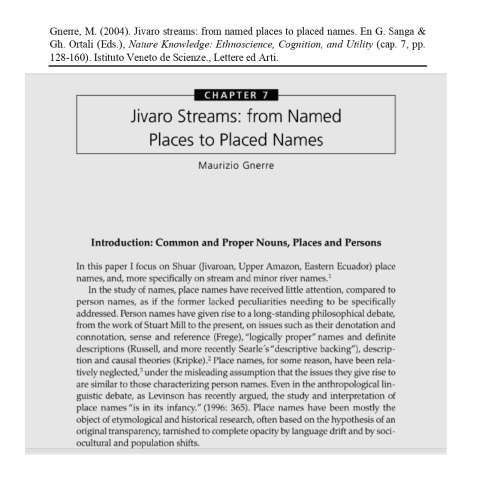 Jivaro streams: from named places to placed names (Shivaroan/ Chicham)