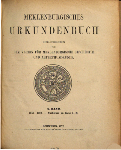 Mecklenburgisches Urkundenbuch / 1346 - 1350. Nachträge zu Band I - X