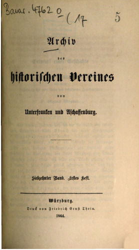 Archiv des Historischen Vereins von Unterfranken und Aschaffenburg