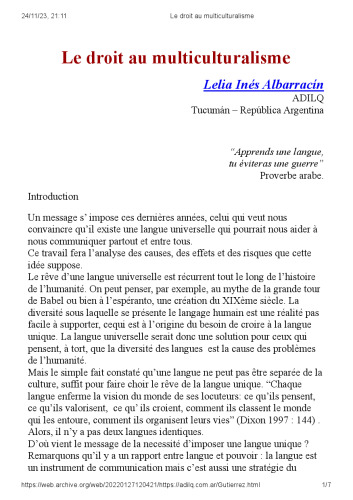 Le droit au multiculturalisme