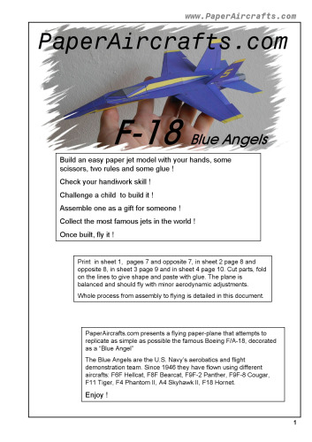 PaperAircrafts.com F-18 Blue Angels