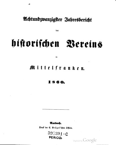 Jahresbericht des Historischen Vereins in Mittelfranken