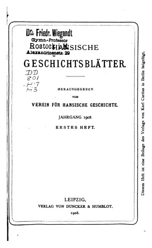 Hansische Geschichtsblätter (Jahrgang 1908)