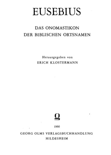 Eusebius. Das Onomastikon der biblischen Ortsnamen