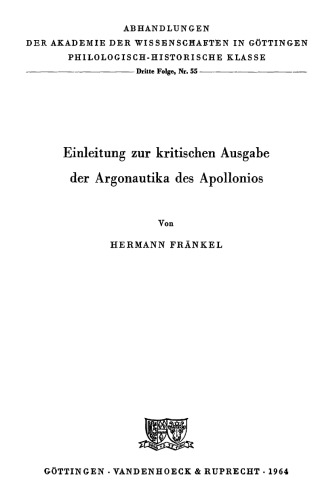 Einleitung zur kritischen Ausgabe der Argonautika des Apollonios