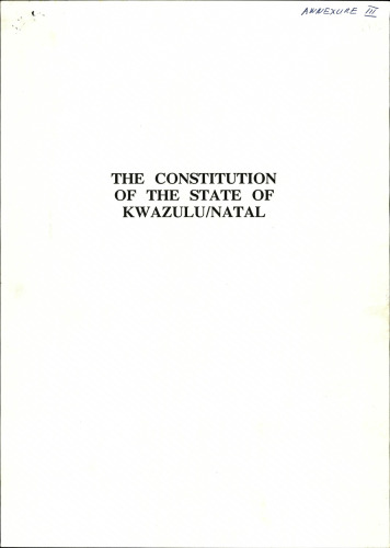 The Constitution of the State of KwaZulu/Natal