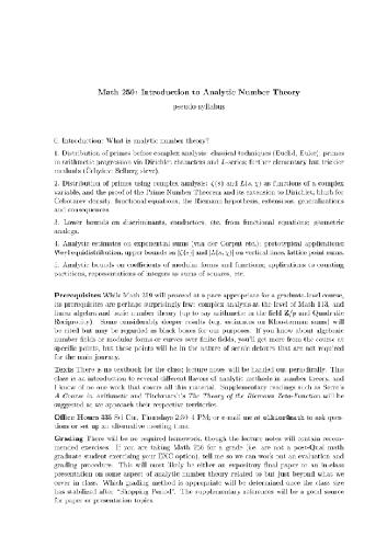 Lectures on analytic number theory