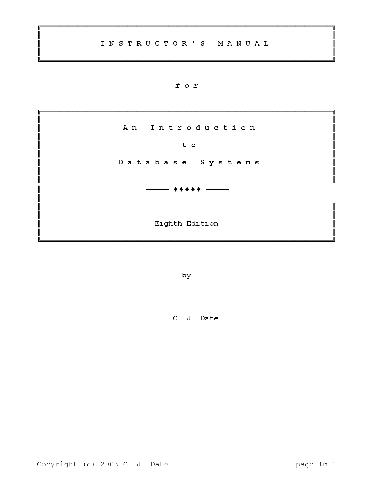 Instructor's Manual for an Introduction to Database Systems