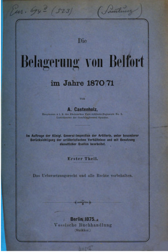 Die Belagerung von Belfort im Jahre 1870/71