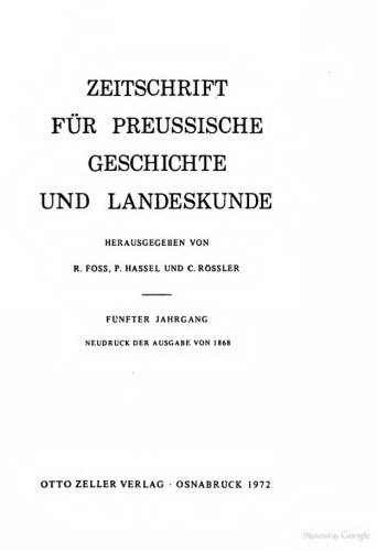 Zeitschrift für preußische Geschichte und Landeskunde