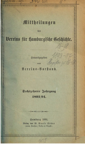 Mitteilungen des Vereins für Hamburgische Geschichte