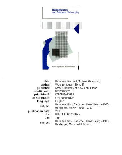 Hermeneutics and Modern Philosophy