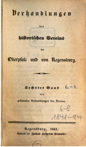 Verhandlungen des Historischen Vereins für Oberpfalz und Regensburg