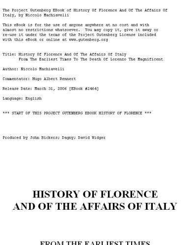 History of Florence and of the Affairs of Italy