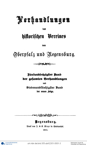 Verhandlungen des Historischen Vereins für Oberpfalz und Regensburg