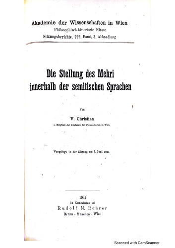 Die Stellung des Mehri innerhalb der semitischen Sprachen