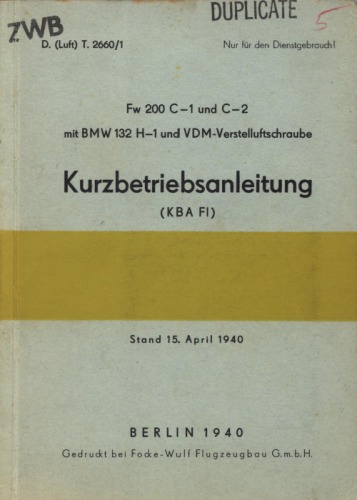 Fw 200 C-1 C-2 Kurzbetriebsanleitung. Teil 1
