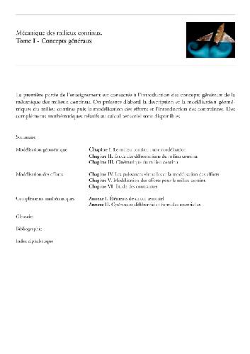 Mecanique des milieux continus. Concepts generaux