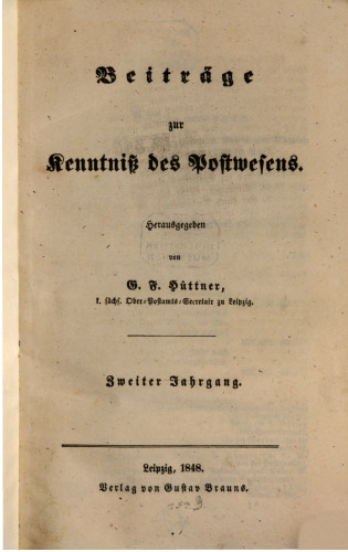 Beiträge zur Kenntniss des Postwesens