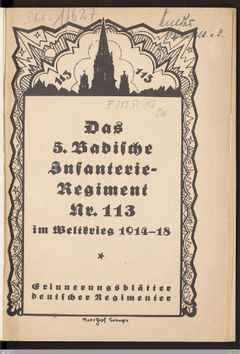 Das 5. Badische Infanterie-Regiment Nr. 113 im Weltkriege 1914/18
