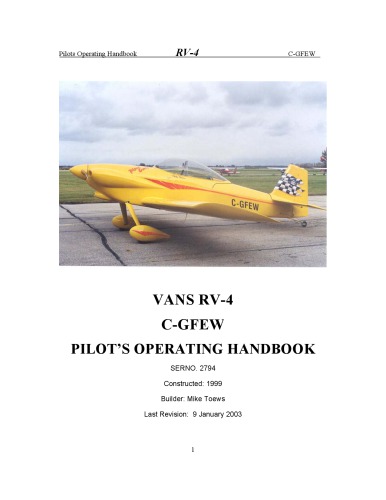 VANS RV-4 C-GFEW. Pilot’s Operating Handbook