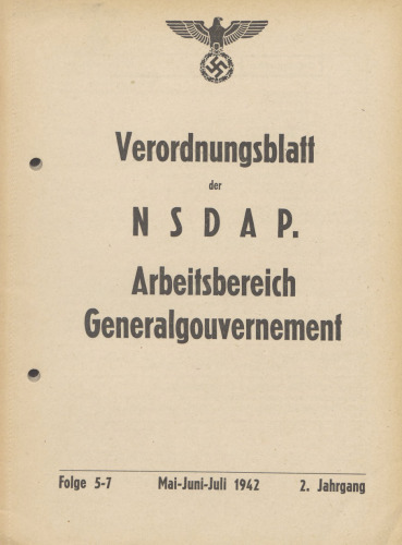 Verordnungsblatt der NSDAP. Arbeitsbereich Generalgouvernement