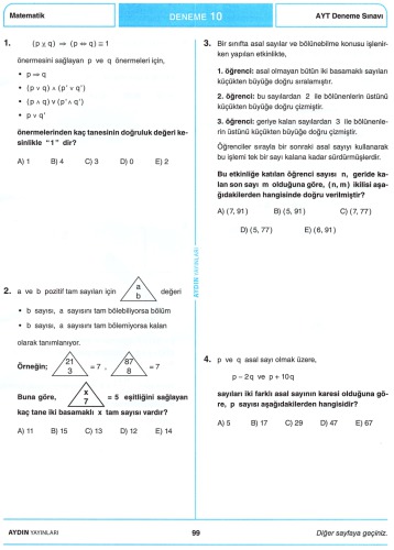 Aydın 10 AYT Matematik Deneme 10