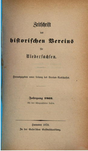 Zeitschrift des Historischen Vereins für Niedersachsen