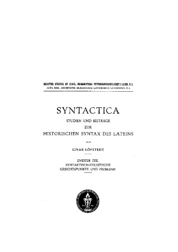 Syntactica. T2, Syntaktisch-stilistische Gesichtspunkte und Probleme